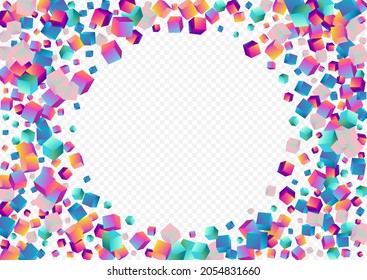 Iridescent Brick Vector Transparent Background. Bright Business Cube Cover. Style Element Image. Rainbow Block Abstract Pattern.