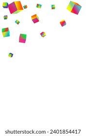 Iridescent Brick Vector White Background. Holographic Graphic Confetti Wallpaper. Metal Rhombus Paper. Rainbow Polygon Geometric Presentation.