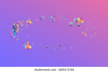 Iridescent Bubbles Art Vector Blue Background. Abstract Liquid Flyer. Hologram Modern Holography Placard. Holographic Party Brochure.