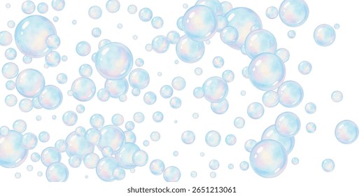 Iridescent bubbles float playfully, shimmering with rainbow hues against a clean backdrop. Perfect for whimsical designs, childrens themes, dreamy visuals, or fresh and vibrant creative concepts.