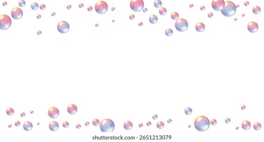Iridescent bubbles float playfully, shimmering with rainbow hues against a clean backdrop. Perfect for whimsical designs, childrens themes, dreamy visuals, or fresh and vibrant creative concepts.