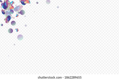 Iridescent Bubbles Splash Vector Transparent Background. Party Holography Banner. Light Organic Liquid Poster. Holographic Minimal Layout.