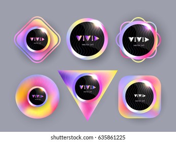 Iridescent buttons with blur effect and glare of light. Trendy  rainbow design. Vector EPS10.
