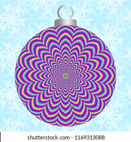 Iridescent christmas ball. Motion illusion.