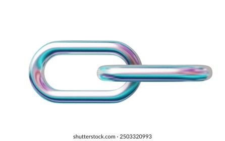 Iridescent chrome chain. Realistic metallic symbol in retro Y2K stile. Futuristic 3D shape vector of chrome element