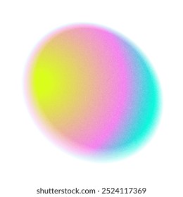 Degradación de ruido de gradiente de círculo de color iridiscente. Abstractas forma de malla de desenfoque de acuarela colorida sobre fondo blanco. Aura de gradiente, grano de neón con efecto de Ilustración vectorial de ruido.