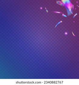 Confetti irlandés. Fondo de desenfoque azul. Tinsel claro. Arte festivo. Aceite de cristal. Glitter de cumpleaños. Prisma láser. Plantilla del Festival de Fiestas. Confetti irlandés violeta