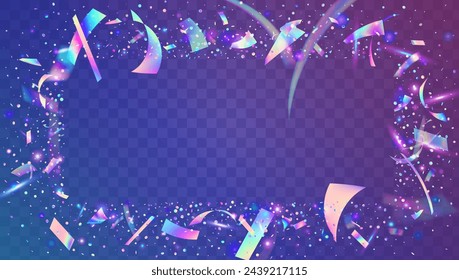 Iridescent Confetti. Falling Design. Blue Light Burst. Hologram Effect. Disco Pattern. Glare Birthday Illustration. Cristal Poster. Holographic Paper. Pink Iridescent Confetti