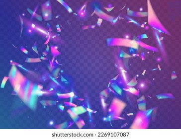 Iridescent Confetti. Falling Effect. Laser Festival Illustration. Modern Art. Blur Flare. Pink Metal Texture. Digital Foil. Carnival Glare. Purple Iridescent Confetti