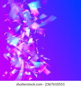 Iridescent Confetti. Retro Banner. Bright Foil. Kaleidoscope Tinsel. Glitch Sparkles. Unicorn Art. Blue Disco Background. Blur Vaporwave Decoration. Pink Iridescent Confetti