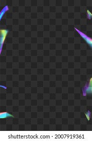 Iridescent Confetti Vector Transparent Background. Glow Kaleidoscope Digital Pattern. Hologram Lens Metal Banner. Gradient Paper Prism Branch.