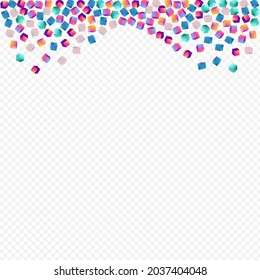 Iridescent Confetti Vector Transparent Background. Rainbow Business Box Template. Geometric Rhombus Presentation. Multicolored Polygon Metal Cover.