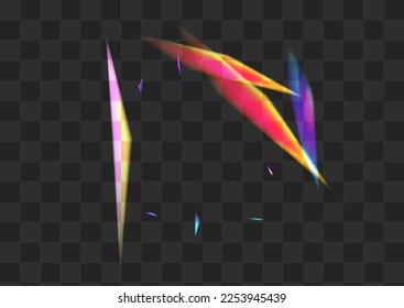 Iridescent Confetti Vector Transparent Background. Shiny Glints Effect Backdrop. Holo Reflection Carnival Pattern. Hologram Dreamy Cristal Texture.