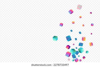 Iridescent Confetti Vector Transparent Background. Bright Abstract Cube Wallpaper. Metal Element Paper. Gradient Rhombus Graphic Template.
