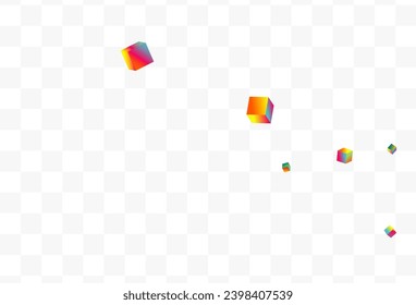 Iridescent Confetti Vector Transparent Background. Gradient Metal Cube Pattern. Shiny Polygon Template. Bright Brick Structure Presentation.