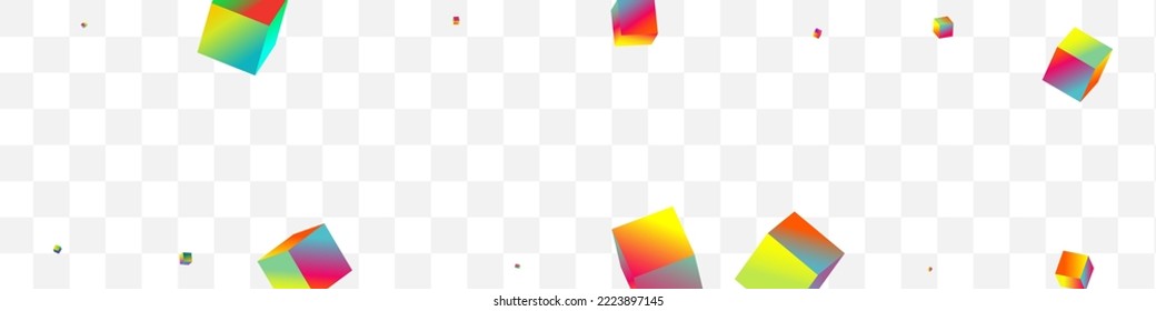 Iridescent Confetti Vector Transparent Panoramic Background. Multicolored Style Cube Image. 3d Polygon Pattern. Holographic Rhombus Structure Brochure.