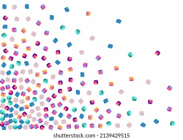 Iridescent Confetti Vector White Background. Holographic Metal Rhombus Presentation. Abstract Block Cover. Multicolored Box Business Paper.