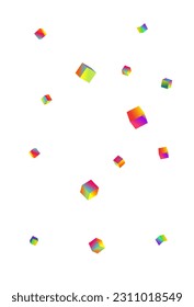 Iridescent Confetti Vector White Background. Rainbow Metal Element Paper. Business Block Image. Gradient Polygon 3d Wallpaper.