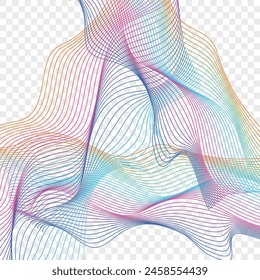 Iridescent Contour Background Transparent Vector. Connect Backdrop. Neon Curve Infinity. Soundwave Decorative Banner. Gradient Relax Blend.