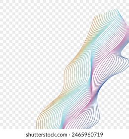 Iridescent Contour Background Transparent Vector. Fiction Design. Neon Soundwave Surface. Mesh Twisted Texture. Rainbow Form Wave.