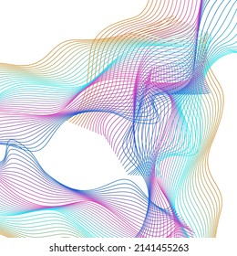 Iridescent Contour Background White Vector. Twisted Template. Rainbow Soundwave Motion. Wave Motive Banner. Multicolored Connect Ribbon.
