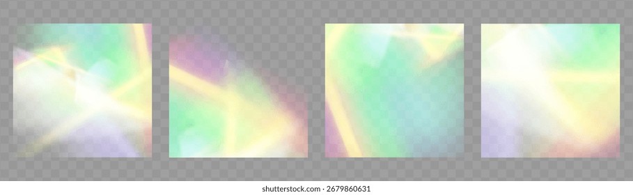 Textura de prisma de cristal iridiscente con destello luminoso del arco iris, resplandor brillante del neón, y efecto suave del desenfoque.