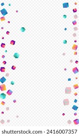 Iridescent Cube Vector Transparent Background. Bright 3d Brick Cover. Business Element Brochure. Multicolored Confetti Structure Template.