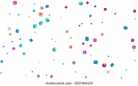 Iridescent Cube Vector White Background. Bright Business Brick Cover. Style Polygon Presentation. Holographic Confetti Graphic Brochure.