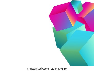Iridescent Cube Vector White Background. Gradient 3d Block Template. Style Polygon Cover. Bright Element Graphic Brochure.
