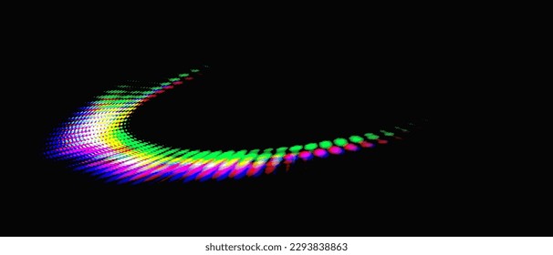 Iridescent dotted border with diffraction shift or glitch against a dark background. Background - for example. Separate use. Space for copy text.  Vector.