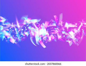 Iridescent Effect. Blue Metal Tinsel. Falling Sparkles. Shiny Vaporwave Serpentine. Cristal Texture. Blur Design. Festive Art. Glitter Foil. Pink Iridescent Effect