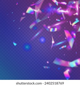 Irisierender Effekt. Karnevalshintergrund. Surreal Art. Laser Prism. Webpunk-Folie. Purple Party Tinsel. Unscharfe Weihnachtsillustration. Bokeh Confetti. Violettentzündungseffekt