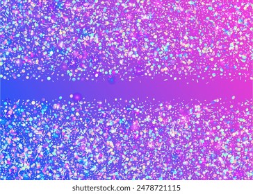 Iridescent Effect. Hologram Glitter. Glare Abstract Template. Falling Banner. Light Texture. Blue Disco Background. Modern Design. Carnaval Paper. Purple Iridescent Effect