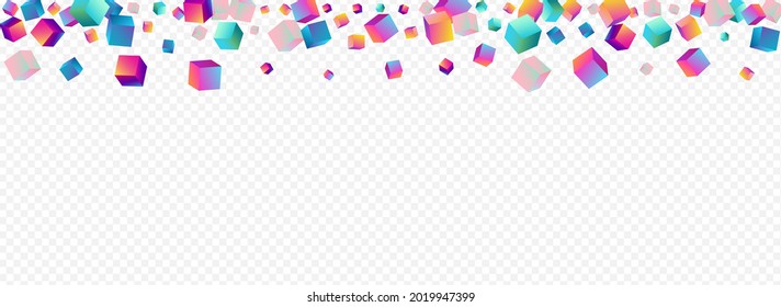 Iridescent Element Vector Panoramic Transparent Background. Multicolored Graphic Rhombus Wallpaper. Structure Polygon Paper. Gradient Box 3d Image.