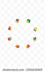 Iridescent Element Vector Transparent Background. Holographic Business Polygon Presentation. Structure Cube Pattern. Rainbow Box Graphic Wallpaper.