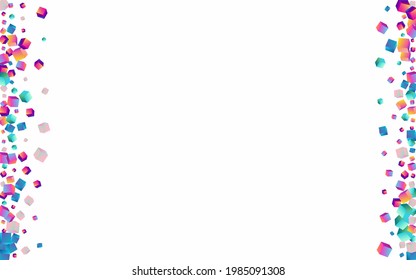 Iridescent Element Vector White Background. Bright Graphic Box Presentation. Geometric Block Paper. Gradient Cube Metal Pattern.