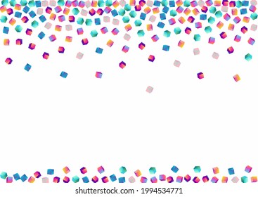 Iridescent Element Vector White Background. Rainbow Shiny Brick Image. Perspective Confetti Template. Multicolored Block Business Paper.