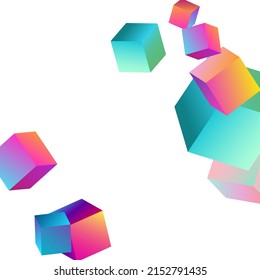 Iridescent Element Vector White Background. Rainbow Graphic Polygon Cover. Shiny Brick Image. Multicolored Cube 3d Template.