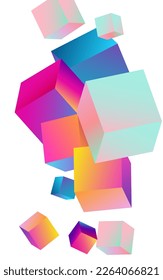 Iridescent Element Vector White Background. Bright Style Box Template. Business Cube Pattern. Gradient Polygon Perspective Wallpaper.