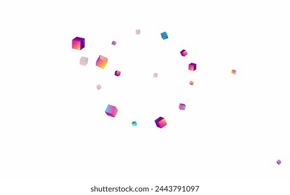 Iridescent Element Vector White Background. Bright Business Cube Pattern. Style Confetti Template. Holographic Block Shiny Image.