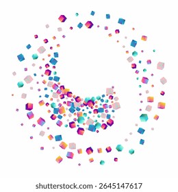 Iridescent Element Vector White Background. Bright Metal Block Wallpaper. 3d Polygon Template. Rainbow Confetti Business Image.