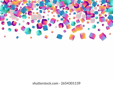 Iridescent Element Vector White Background. Gradient Perspective Rhombus Wallpaper. Metal Box Template. Holographic Confetti 3d Cover.