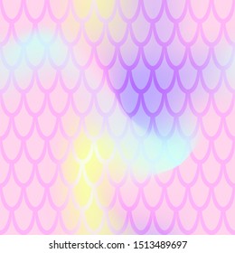 Iridescent fish scale seamless pattern. Pastel pink mermaid background. Fish skin pattern over candy colored mesh. Fantastic fish scale tileable print. Feminine mermaid or summer abstraction
