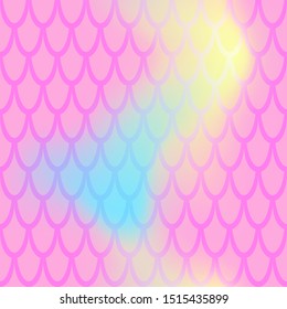 Iridescent fish scale seamless pattern. Pastel pink mermaid background. Fish skin pattern over colorful mesh. Fantastic fish scale tileable print. Feminine, mermaid or summer abstraction