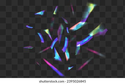 Iridescent Flash Vector Transparent Background. Shine Glitch Christmas Texture. Neon Refraction Abstract Poster. Shiny Cool Confetti Border.