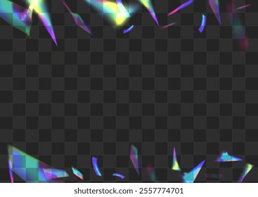 Iridescent Flash Vector Transparent Background. Holo Flare Festive Wallpaper. Bright Bokeh Christmas Pattern. Holographic Metal Cristal Template.