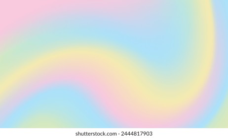 Iridescent fluid gradient background. Blurred wave pastel color purple, pink, blue, green, yellow. Vector illustration