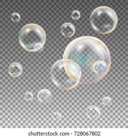 Iridescent Foam Bubble Vector. Multicolored Foam Soap Bubbles Water And Air Glossy Design. Rainbow Undersea Reflection Circle Soap. Suds Isolated Illustration