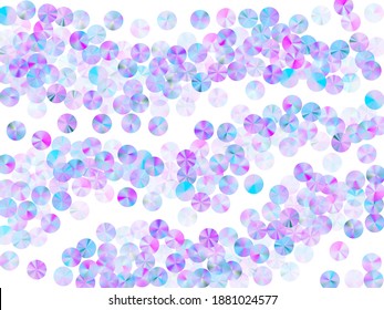 Iridescent foil confetti scatter vector background. Circle twinkling spangle elements party glitter flatlay. Holiday confetti placer shimmering background.