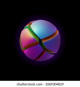 Iridescent fractured abstract sphere. Vector geometric illustration. Neon gradient colors object. Futuristic visual object. Cracked colorful shape. Modern digital art concept